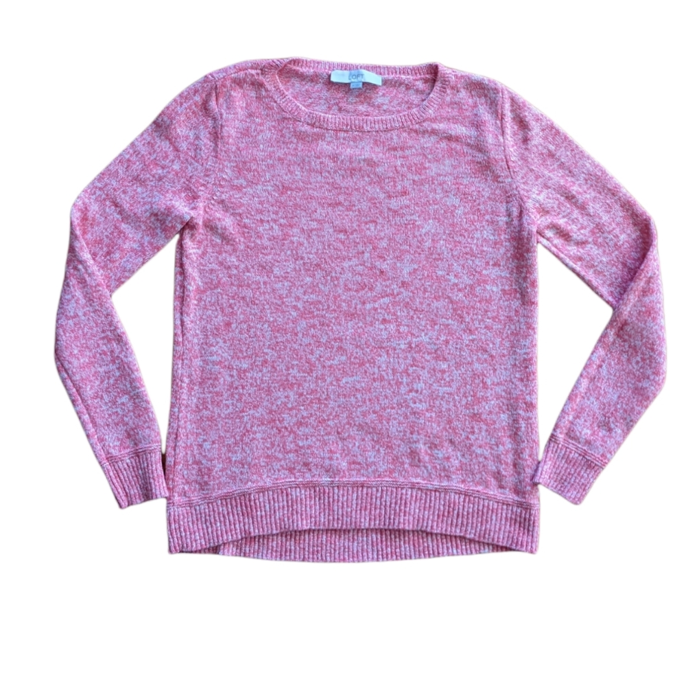 Loft Pink and White Heathered Knit Crewneck  Sweater Medium